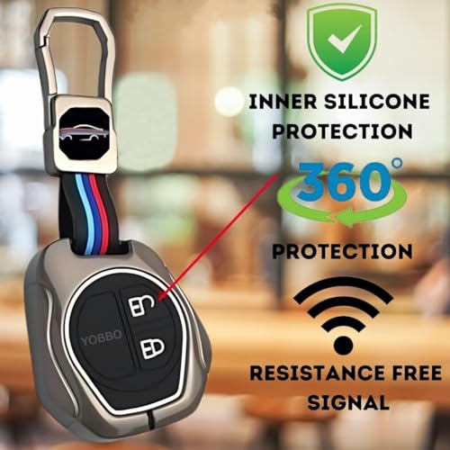 Image of Yobbo Car Accessories Key Cover Compitable for Suzuki Swift Ertiga Wagonr Celerio Swift Dzire Alto Fronx Breza S Presso Ignis 2 Button Remote Key Metal
