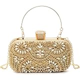 Pumtus Rhinestones Evening Bag, Gold Sparkly Crystal Handbag with Detachable Chain, Luxury Women's Clutch Bag, Diamonds Lady Cocktail Purse for Bridal, Wedding, Party, Prom, Date Night