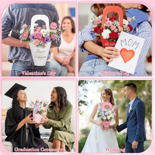 Chivertion 96 Pcs Mother's Day Flower Bags Bulk Kraft Paper Flowers Bouquet Holder with Handle Florist Floral Boxes for Arrangements Flower Bloom Bar Bridal Wedding Birthday Home Party Decor by Chivertion - Image 7