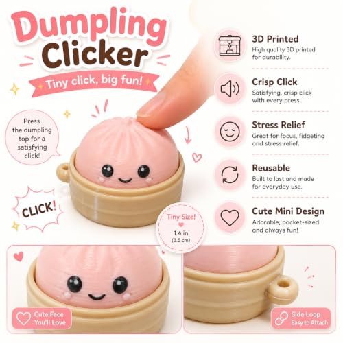 Dumpling Clicker, Dumpling Keyboard Fidget Toy, 3D Printed Clicker Keychain, Mini Button Toy with Crisp Sound, Cute Stress Relief Accessory for Keys, Bags, Desks, Office, Travel (A Set 3Pcs, Mini) - Image 7