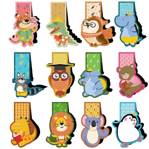 MWOOT 12 Piezas Marcapaginas Magnético Adorable Animales,Marcadore de Libro,Magnetic Bookmarks para Accesorios de Lectura,Punto de Libro Book Page Clips para Estudiantes y Profesores(12 Estilos)