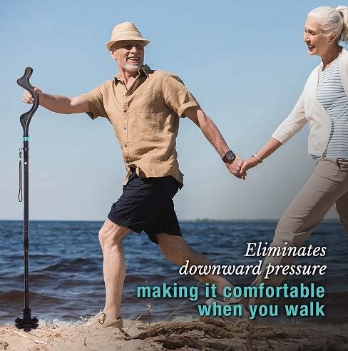 LabNovations Medical Posture Walking Cane, Portable Self-Standing 10 Height Lightweight Adjustable, Folding, Collapsible Hand Walking Stick for Men & Women. 360 Traction Tip