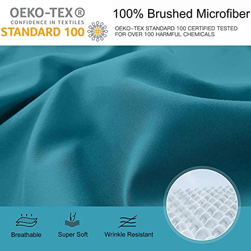 Yiyea Fitted Sheet Full With Pillowcase, Premium 1800 Thread Count Brushed Microfiber Fitted Sheet Deep Pocket Up To 16Inch, Ultra Soft, Wrinkle And Fade Resistant (Full, Teal) #TOP2