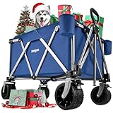 Homgava Heavy Duty Folding Wagon Cart,Portable Large Capacity Beach Wagon,Collapsible Wagon with Big Wheels,Outdoor Utility Garden Cart for Camping Fishing Sports Shopping,Blue