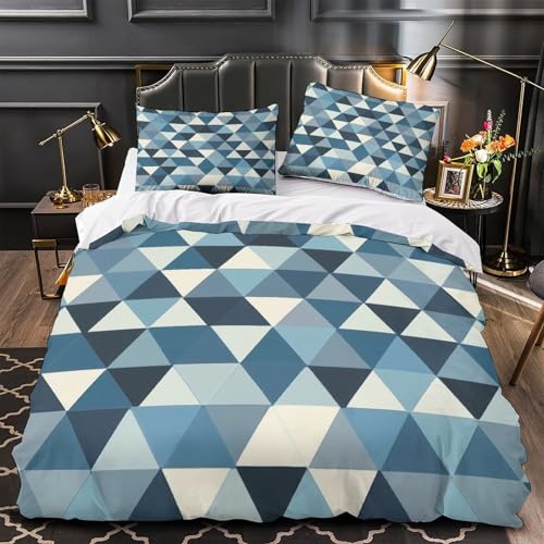 Parure de lit motif triangles bleus 140x200 microfibre pour lit simple - 2