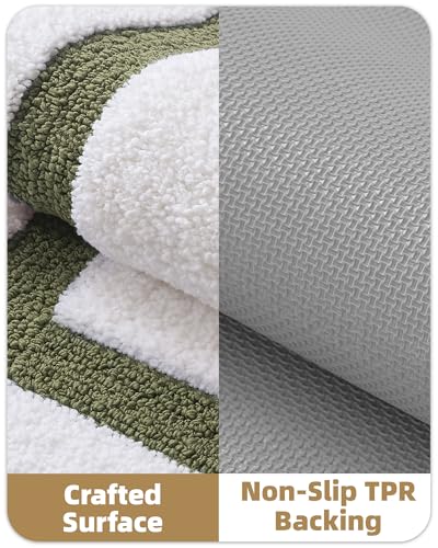 Image of Color&Geometry White Bathroom Rugs 36x24, Extra Soft Absorbent Microfiber Bath Rugs, Non-Slip Bathroom mat, Washable Plush Bath Mats for Bathroom, Shower, Bathtub, Laundry, White Green