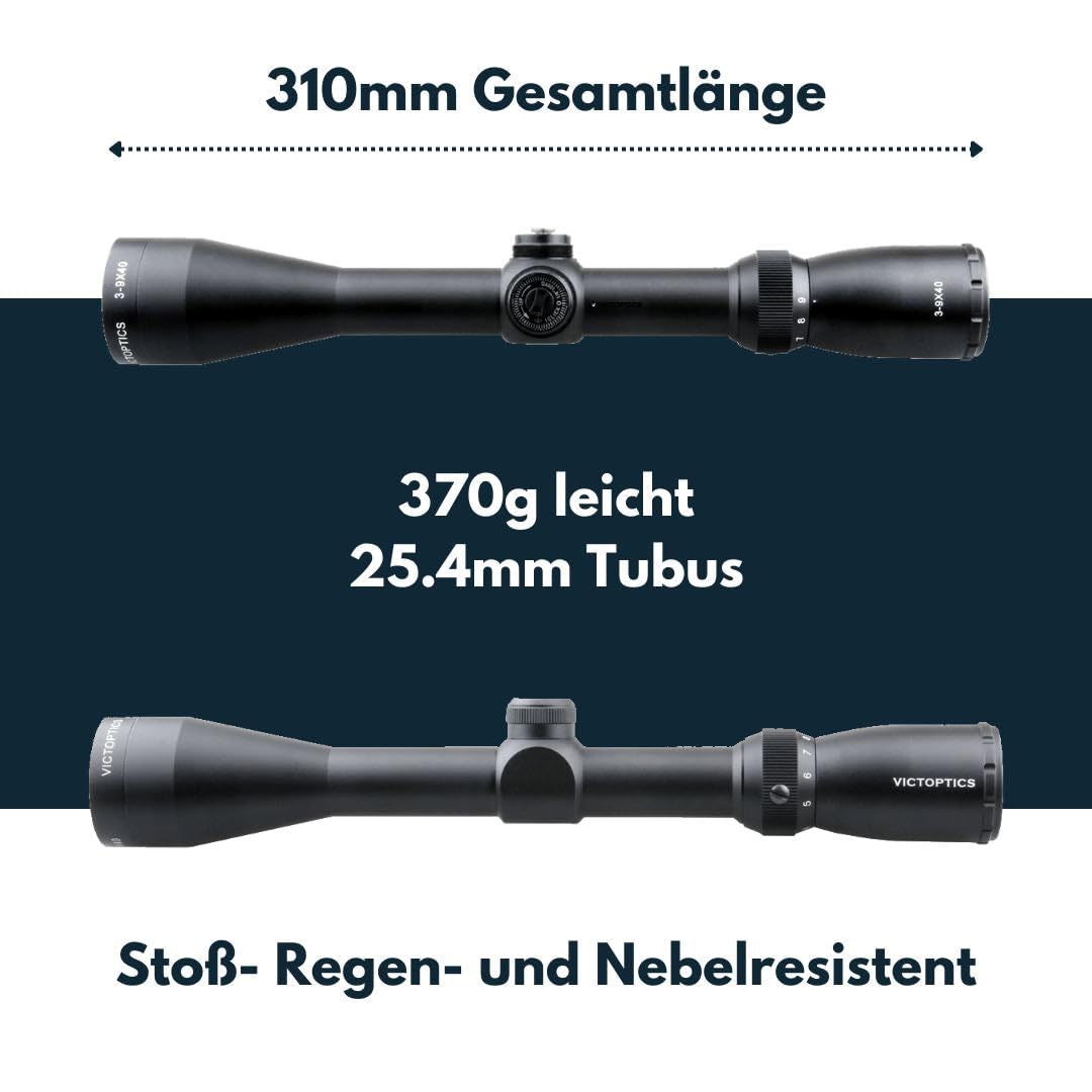 Victoptics OPSL20 B3 3-9x40 Zielfernrohr für Sport, Airsoft und Jagd, Luftgewehr, Ziel-Visier, Gewehrzielfernrohr, Rifle Scope, umfangreiches Zubehör