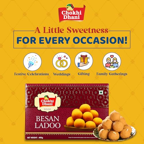 Image of Chokhi Dhani Besan Ladoo 400g | Premium Indian Sweet with Almonds & Cashew | Traditional Besan Laddu Mithai | Festive & Wedding Gift Box | Authentic Homemade Taste