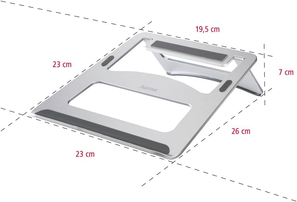 Hama Laptop Stand Aluminium Laptop Stand for Devices up to max. 40 cm (15.6 Inches), Height 7 cm, Non-Slip, Foldable, Optimal Laptop Ventilation, Notebook Stand, Silver