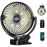 Sumairs 10000mAh Akku Camping Ventilator,20cm mit Lampe,10-58 Std. Laufzeit,Ultra-Leise,Klemmen,Fernbedienung,Powerbank,Tragbarer USB Tischventilator für Outdoor,Zelt,Reise,Büro,wohnmobil,Schlafzimmer