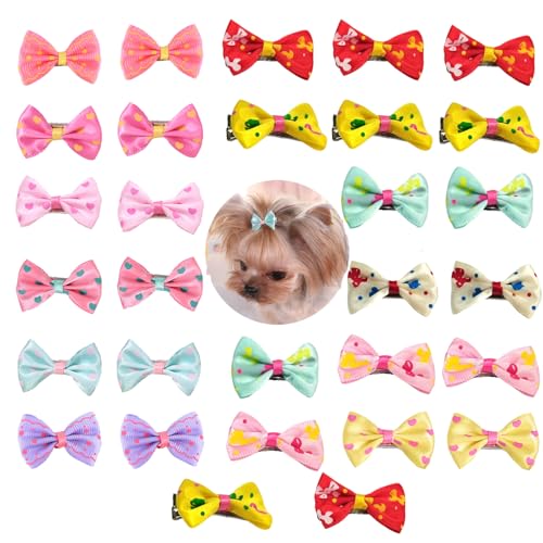 aoozleny Pet Hair Clips, 30pcs 3.5CM/1.37 inches Bowknot Bows Dots Pet Hair Clips for Dog Cats Puppy,Random Color