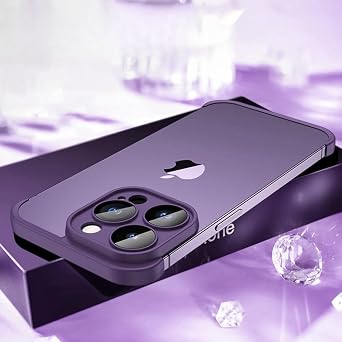 Frameless TPU Bumper Case with Camera Lens Protector for iPhone X 14 13 12 Pro Max Plus Corner Pad Soft Silicone Shockproof Case,Dark Purple,for iPhone14Pro Max