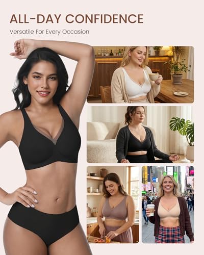 Image of Vinfact Deep V Mesh Bras for Women No Underwire Buttery Soft Wireless Bras Lightly Support Seamless Bralettes