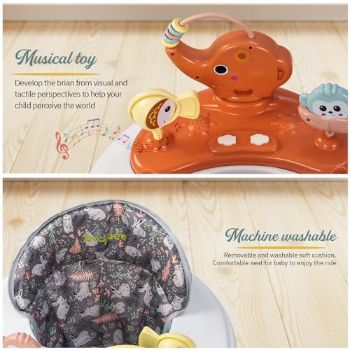 Image of Baybee Minto 2-in-1 Baby Walker for Kids with Push Handle, 2-Level Height Adjustment, Footmat & Musical Toy Bar | Activity Push Walker for Babies 6-18 Months (Orange)