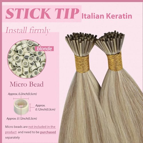 Image of YoungSee I Tip Extensions Highlight Blonde, Itip Human Hair Extensions, Light Blonde Highlight Golden Blonde, Human Hair Extension I Tip, 16 Inch 65 Strands 50g, Easy to Wear for Girls