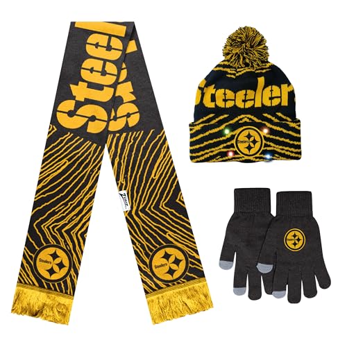 FOCO X Zubaz NFL Collab 3 Pack Glove Scarf & Hat Outdoor Winter Set Pittsburgh Steelers