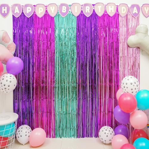 image for Simaya Pink Paw Puppy Patrol Birthday Decorations for Girls, 2 Pack Pi