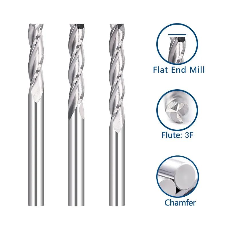 3 Flute Flat End Mill .175 4 6mm Shank CNC Milling Cutter Carbide Router Bit for Woodworking Endmill(4x4x42x65mm)