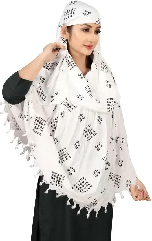 Image of SIXSIGMA Cotton Long Scarf Cum Mask scarves Usable for vehicle Driver | White Printed Design | Universal Size | For Girl & Women | Breathable Sun Protection Light Weight