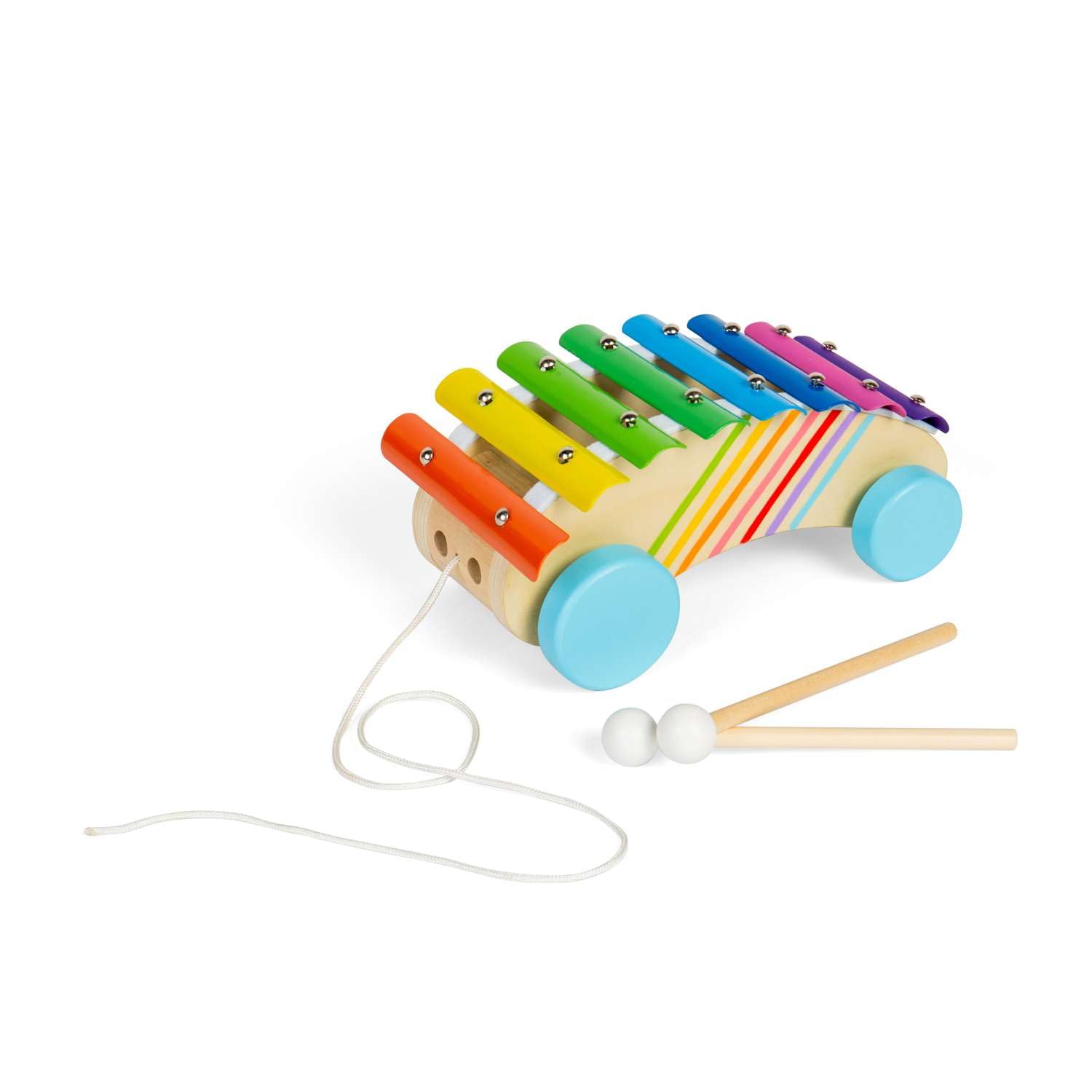 Bigjigs Toys Xilofono da tirare lungo – strumento arcobaleno in legno 2 in 1 per bambini e bambini, xilofoni musicali, strumenti sensoriali e accessori, regali per bambini, età 18 + mesi