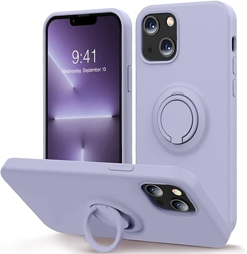 Miniatura 8 de MOCCA Funda compatible con iPhone 13 de 6.1 pulgadas con soporte de anillo  Silicona líquida  Forro de microfibra  Funda protectora antiarañazos de