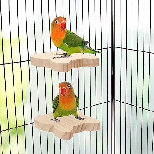 Image of 2 Pieces Bird Perch Platform Wooden Stand Toy for Small Bird Parrot Parakeet Cockatiel Budgie Lovebirds Conures Finches Rat Cage Accessories (Cat Head Shape)