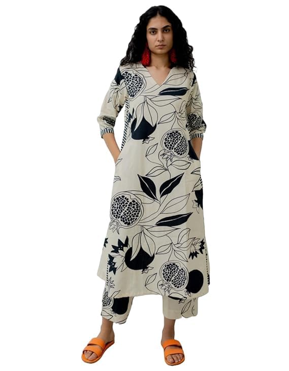Buy Ashirwad Women's Cotton Straight Printed Kurta with Palazzo White