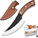 NedFoss Cuchillo de chef de Serbian, hecho a mano, cuchillo de carnicero para barbacoa, cuchillo afilado con funda de piel exquisita, mango de caoba 58-59HRC