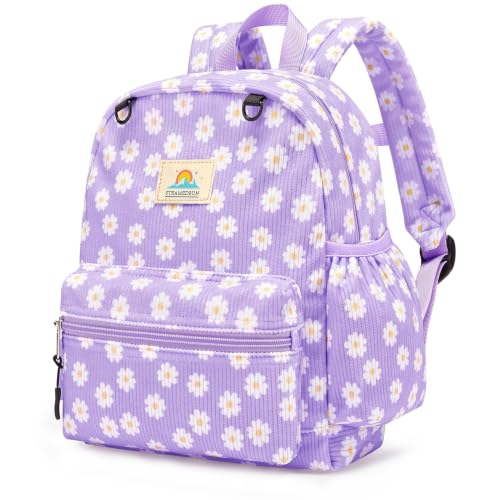 Image of STEAMEDBUN Corduroy Toddler Backpack for Girls 2-4: Kids backpack for Boys Girls - 12 inch Preschool Kindergarten Backpacks - Purple Daisy