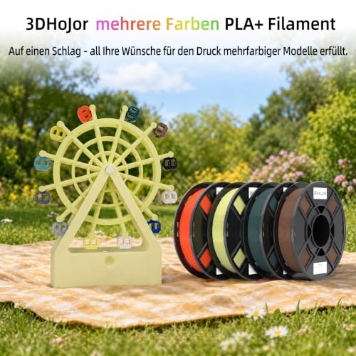 Image of 3DHoJor PLA+ 3D Printer Filament Bundle, Multicolor PLA+ Filament 1.75mm, Vacuum Packed, 0.25kg*8 Pack, 2kg Total, Black+Bone White+Grey+Brown+Red+Blue+Almond Yellow+Green