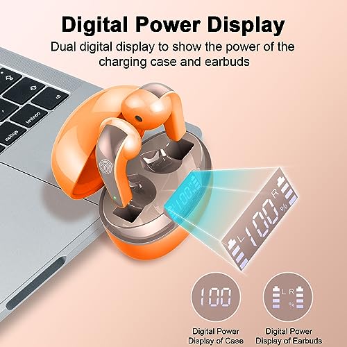 BESNOOW-Auriculares-Inalambricos-2023-Mini-Auriculares-Bluetooth-53-con-HD-Microfono-Cascos-Inalambricos-Sonido-Premium-Inmersivo-LED-Pantalla-40H-Control-Tactil-Wireless-Earbuds-Naranja