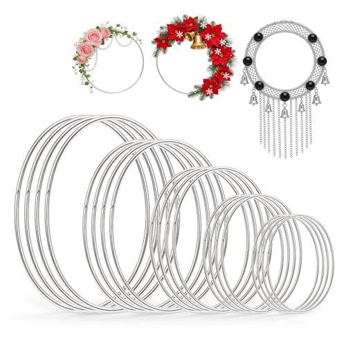 MSLHUB Metallringe zum Basteln, 20 Stück Metallring Drahtringe 5 Größen für Traumfänger DIY-Kunsthandwerk Floristikdeko Hochzeitsgirlandendekoration Weihnachtskranz (Silber, Ø 10/12/15/18/20 cm)