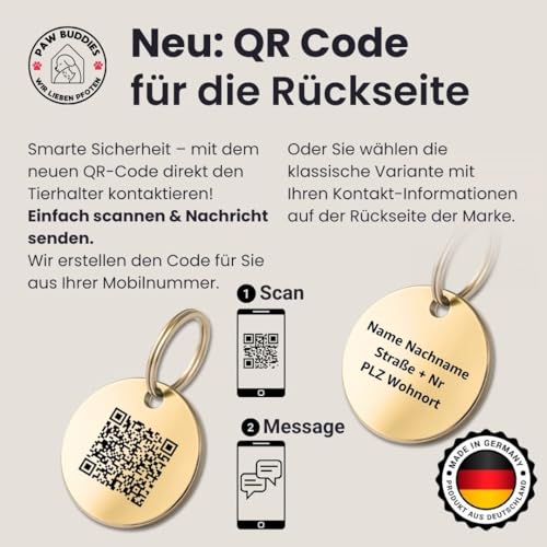 Hundemarke mit Gravur - Personalisiert - Edelstahl - ⌀30mm - Gold - Namensschild für Halsband - Dog Tag - Anhänger Marke für Hunde - mit Symbolauswahl - Tiermarke für Hunde, Katzen, Welpen, Pferde