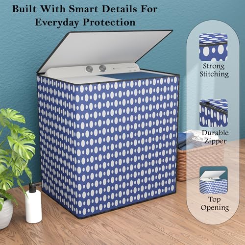 Image of Kuber Industries PVC Washing Machine Cover Semi Automatic | Dustproof Washing Machine Cover Top Load - Suitable for 6 Kg, 6.5 Kg, 7 Kg | Dot Print - Blue