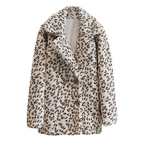 Sunmoot 2018 - Abrigo de piel sintética para mujer, diseño de leopardo - Blanco - Medium