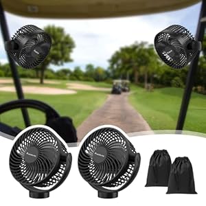 2-Pack Magnetic Golf Cart Fan Rechargeable, 12000mAH Battery Operated Portable Fan with 3 Speeds, LED Lantern, Magnetic Base, Suitable for EZGO Club Car Yamaha, Golf Cart & Cruise Ship Accessories