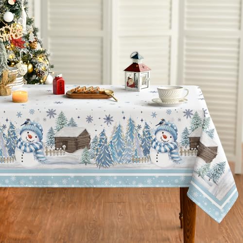 Weihnachts Tischdecke 110X140 12 Artoid Mode Blau Schneemann Bäume Holzhaus Weihnachten Tischdecke...