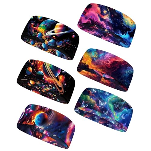 Image of Forchrinse Sunflower with Text Print 6Pieces Sport Sweatband Headband for Soft Elasitc Headband Hair Bands Unisex Outdoor Sport Headbands