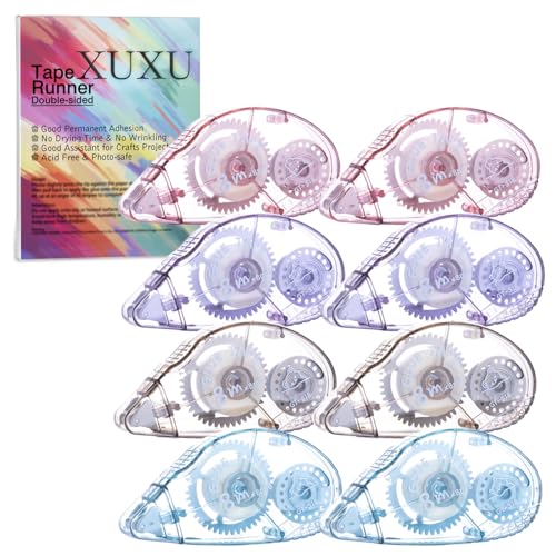 XUXU 8 Pack Double Sided Tape Roller, Scrapbooking Tape, Permanent Adhesive Dots Tape Dispenser Runner for Crafts and Arts Projects, Photo-Safe