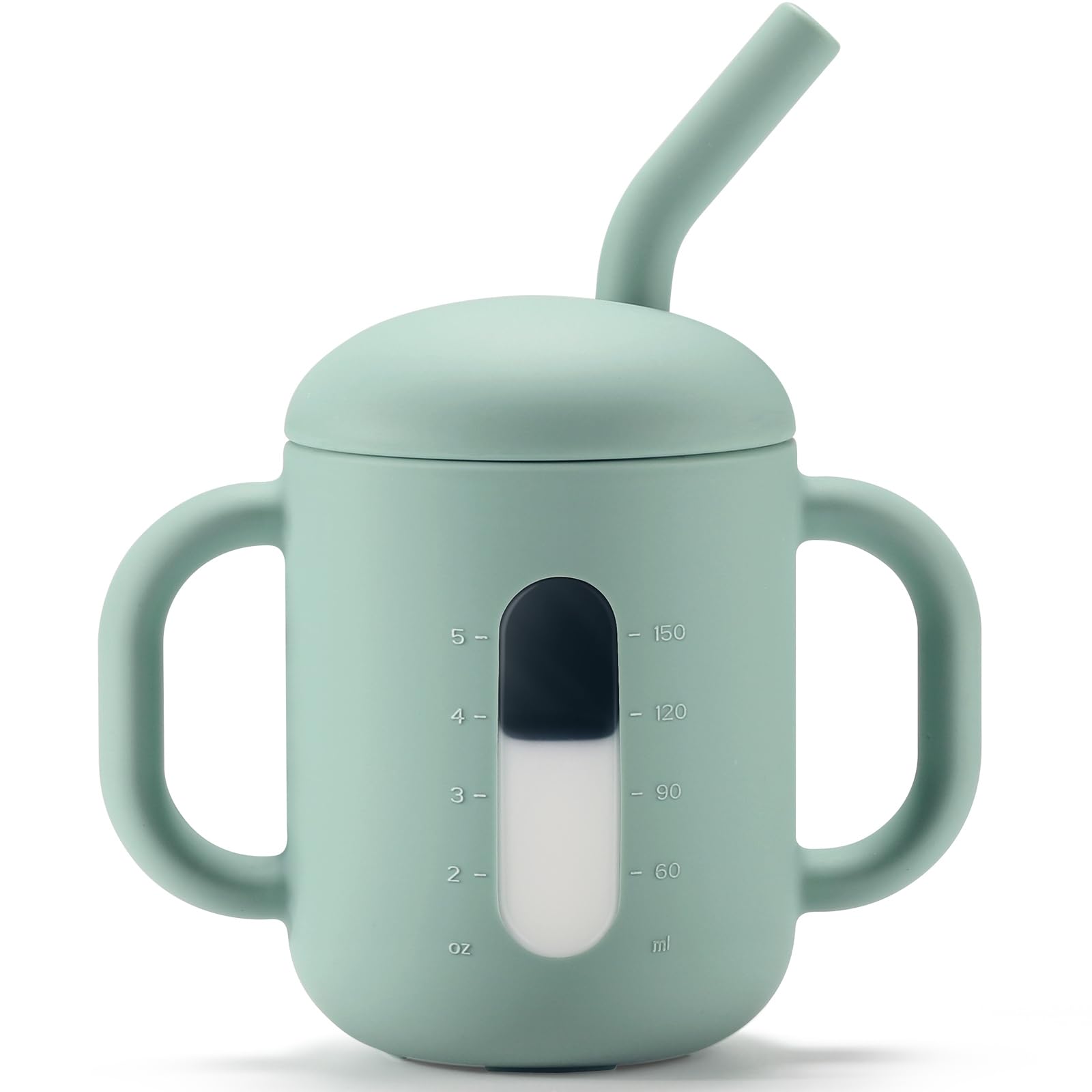 CLYMENE Silicone Training Cup with Straw & Handles | Baby Sippy Cup | Water Drinking Cup for Infants and Toddlers 6 Months+, 6 oz, Sage