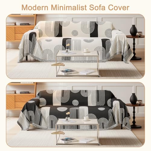 Capslpad Sofa Überzug Weich Couch Überwurf Modernes Geometrie Schwarz Couch Überzug Hund & Katze Sofa Cover Chenille Sofabezug Vielseitige Sofa Überwurfdecke 2/3/4 Sitzer 180x300cm