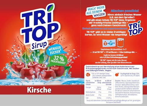 TRi TOP Kirsche | kalorienarmer Sirup für Erfrischungsgetränk, Cocktails oder Süßspeisen | wenig Zucker (1 x 600ml)
