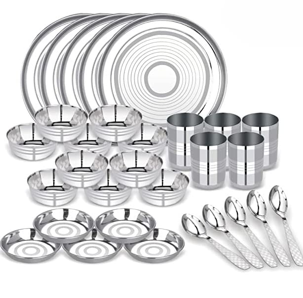 Abode Prime Stainless Steel Dinnerware Set Dinner Set of 30 Silver