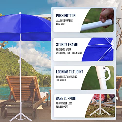 Image of OUTO 7ft /42in Garden Outdoor Umbrella with Stand Foldable Big Size Heavy Duty Waterproof Rain & UV Sun Protection Patio for Balcony Shedding Cantilever & Lawn (7 Feet /42 Inch Rib Arm, Blue)