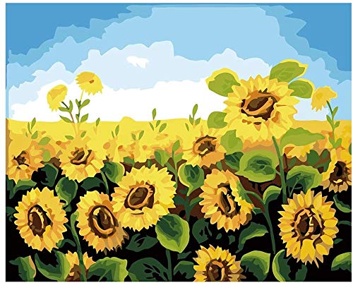 Tarnel Malen Nach Zahlen Erwachsene Anfänger Kinder, DIY Ölgemälde auf Leinwand Geschenk 16x20 Zoll Malen Nach Zahlen Kits Sonnenblumen Serie (Ohne Rahmen) Cover
