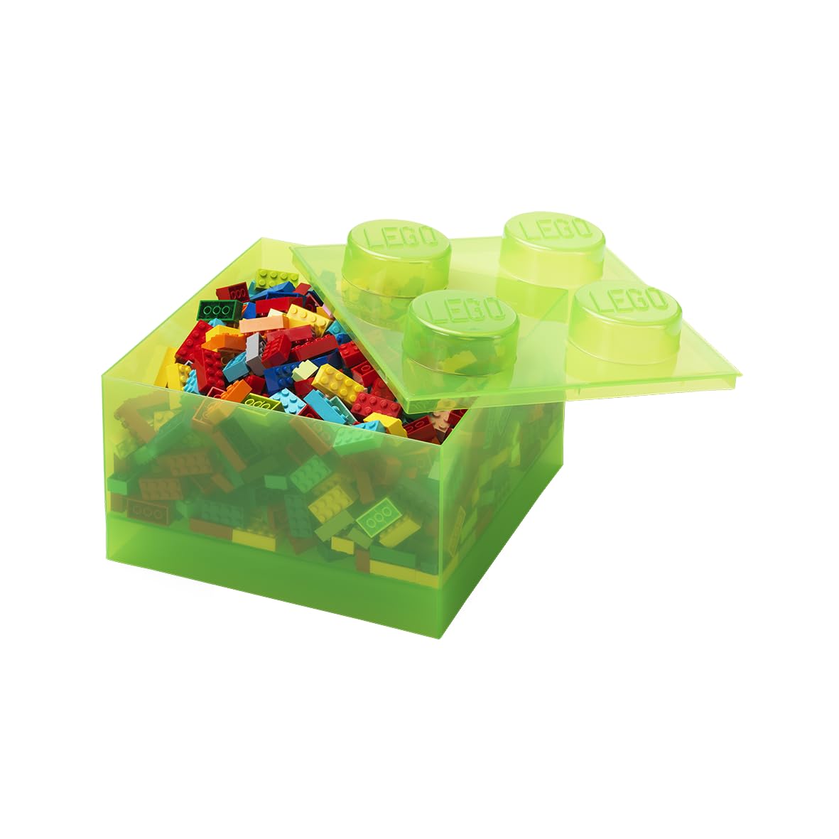 Room Copenhagen LEGO Aufbewahrungsstein 4 Noppen Transparent Hellgrün – Stapelbare Kunststoff-Aufbewahrungsbox mit Deckel für Kinder und Erwachsene, Schreibtisch-Organizer und Spielzeugbox