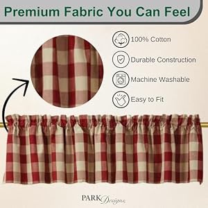 Park Designs Farmhouse Kitchen Valances for Windows - Garnet & Tan Buffalo Check | Fall Decor Window Valance Curtains | Plaid Curtain Valances for Windows | Boho Living Rooms & Bathrooms | 72" x 14" Park Designs Farmhouse Kitchen Valances for Windows Garnet Tan Buffalo Check Fall Decor Window Valance Curtains Plaid Curtain Valances for Windows Boho Living Rooms Bathrooms 72 x 14