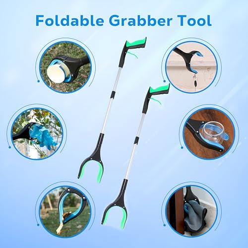 Image of Grabber Reacher Tool - 32 inch Extra Long Foldable Gripper and Reaching Tool - Heavy Duty Pick Up Stick Grabbers for Seniors, Trash, Surgery Recovery Must Haves Gifts (Green)