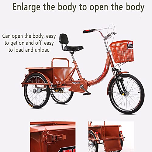 ZJZ Drie wielen fiets 20 inch dubbele ketting volwassen driewieler vrachtmand 3-wiel fiets trike voor recreatie winkelen… - Afbeelding 6