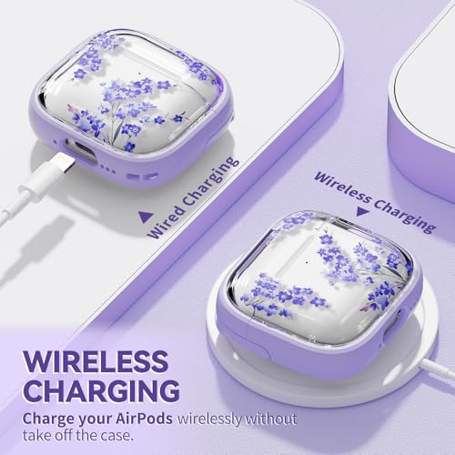 Image of Inesore for AirPods 4 Case Cover 2024 with Lock-Purple Bell Flower | Two-Piece Design,with Gold Keychain & Cleaning Pen,Support Wireless Charging,Cute Luxury Case for Women Girly